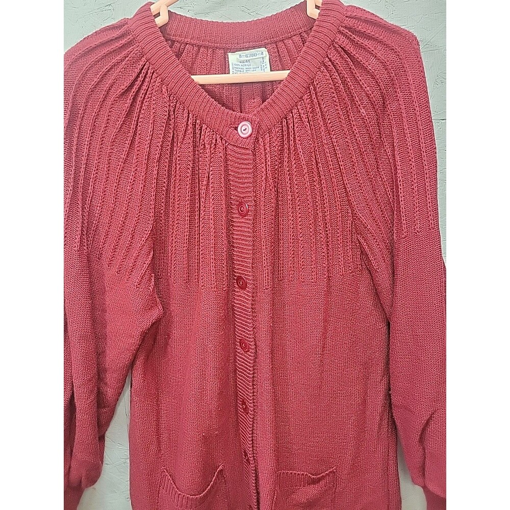 Vtg Womens Cableknit‎ Button Up Cardigan Size XL Cozy Maroon Chunky Mature